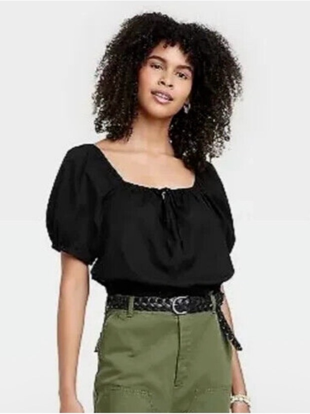 Universal Thread Black Puff Sleeve Square Neck Top Size S